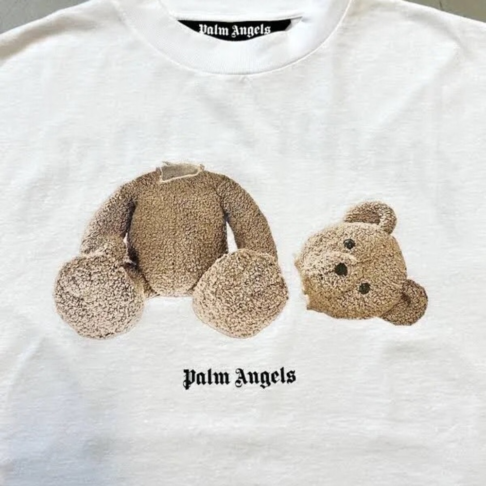 Palm Angels White T-Shirt with Teddy Bear Graphic